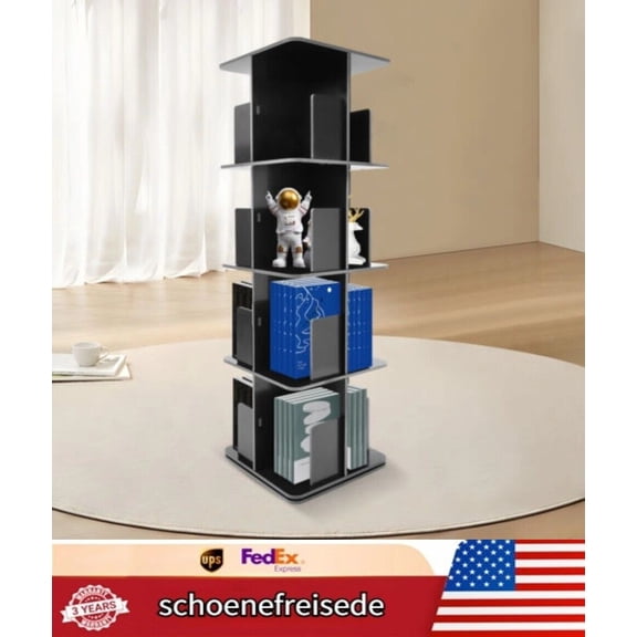 Miumaeov 360 Rotatable Bookshelf Mold-proof 4-Tier Small Corner Bookcase With Table Mat