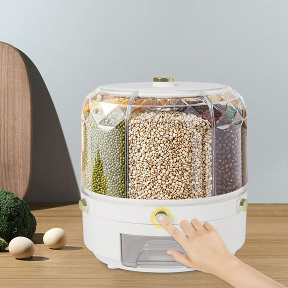 Miumaeov 360° Rotatable Cereal Dispenser One-Click Rice Output Visible Round Multigrain Tank Cup Dry Rice Container Food Dispenser Sealed Grains Cans for Storage Small Bean