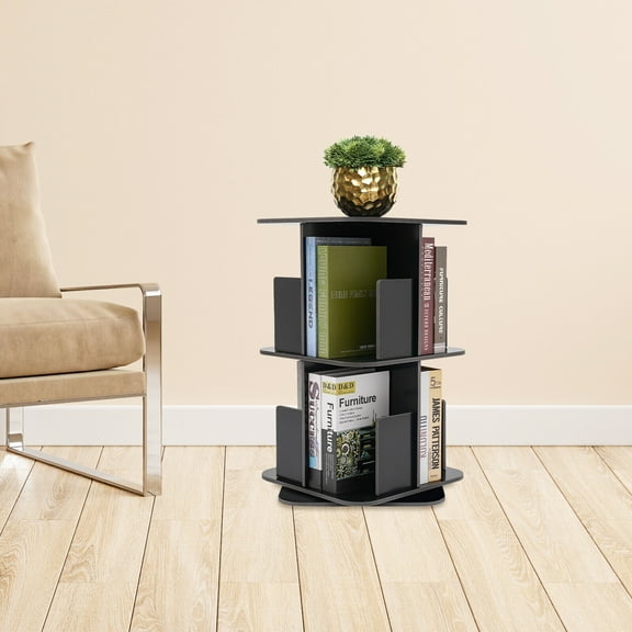 Miumaeov 360 Rotating Bookshelf, 2 Tier Standing Bookcase, Small Corner Bookcase NEW