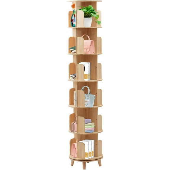 Miumaeov 360°Rotating Storage Rack 6 Tier Display Bookshelf Rolling Bookcase Freestanding