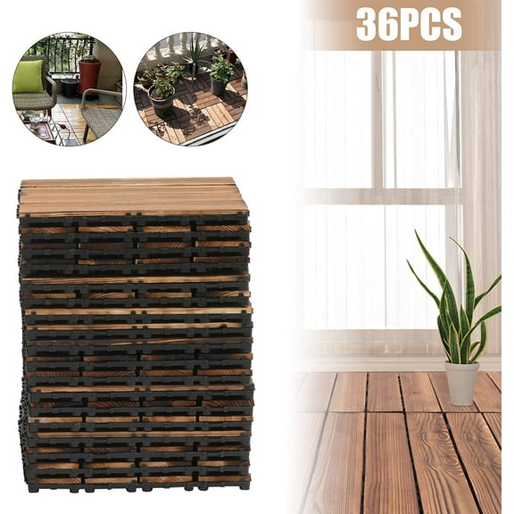 Miumaeov 36Pcs Deck Patio Tile Interlocking Wood Flooring Pavers Tiles Outdoor 12''x12''