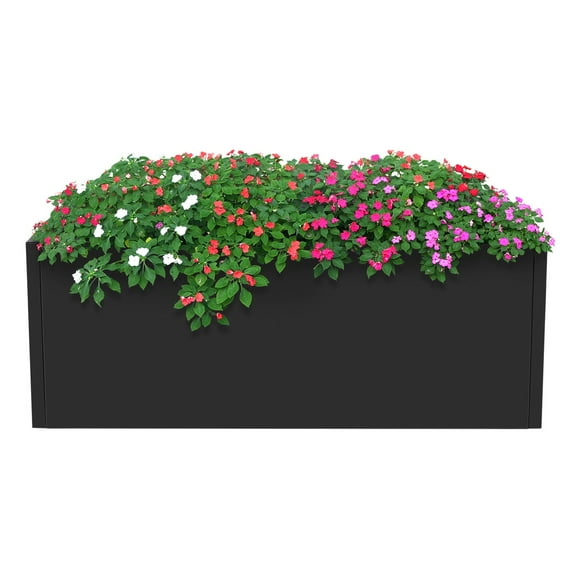 Miumaeov 38*15*15in Steel Black Planting Box Outdoor Rectangular Planter Box Floor Standing Flowers Plants Growing Box