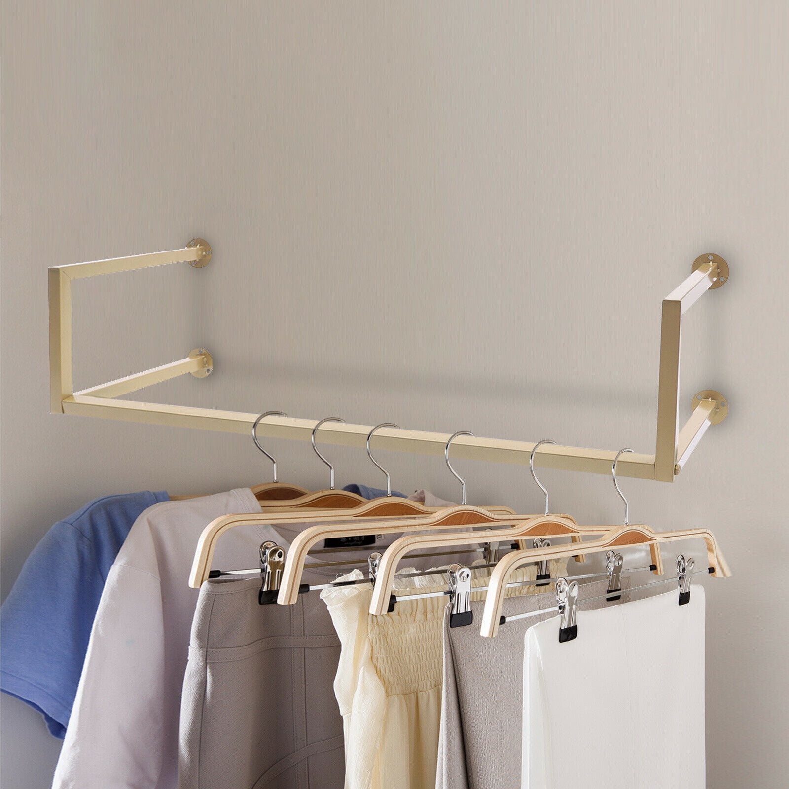 Miumaeov 39.3 Wall Mount Garment Rack Industrial Iron Rod Clothes Hanging  Bar for Home Gold