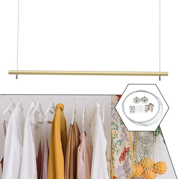 Miumaeov 39'' Metal Clothes Hanger Heavy Duty Gold Clothing Hanging Bar Ceiling Mount Garment Rack Height Adjustable
