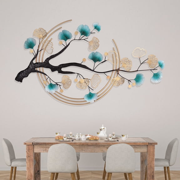 Miumaeov 3D Ginkgo Tree Leaf Metal Wall Art Modern Luxury Wall Nature Art Decor for Living Room Bedroom Hallway Hotel 43.31" x 26.77"