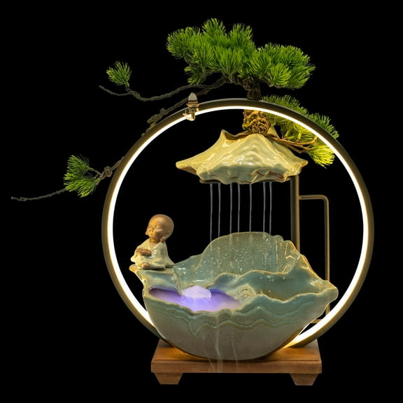 Miumaeov 3W LED Waterfall Desktop Resin Feng Shui Decor Water Fountain Indoor Tabletop Ornament