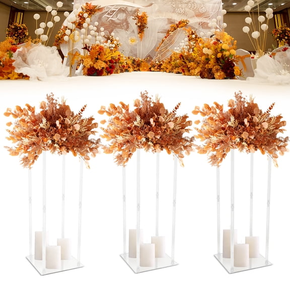 Miumaeov 3pcs 31.49in Tall Flower Stand Wedding Tabletop Centerpiece Acrylic Flower Column Pillar Display Rack Floral Backdrop Decor