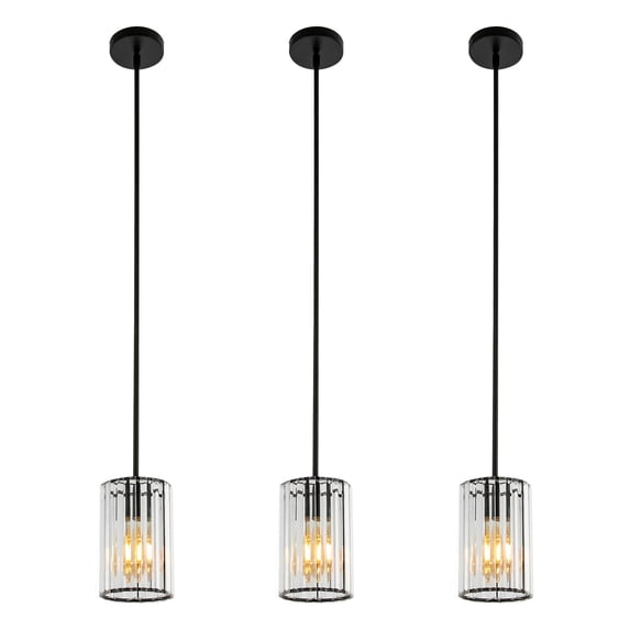 Miumaeov 3pcs Modern Black/Clear Chandelier Rain Drop Crystal Ceiling Light Fixture Hanging Lamp E26