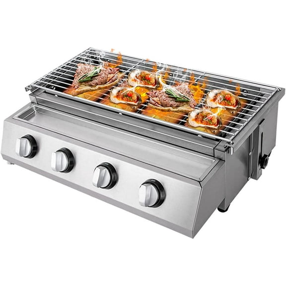 Miumaeov 4-Burner BBQ Grill Gas Stove Outdoor/Indoor Home Picnic Stainless Steel