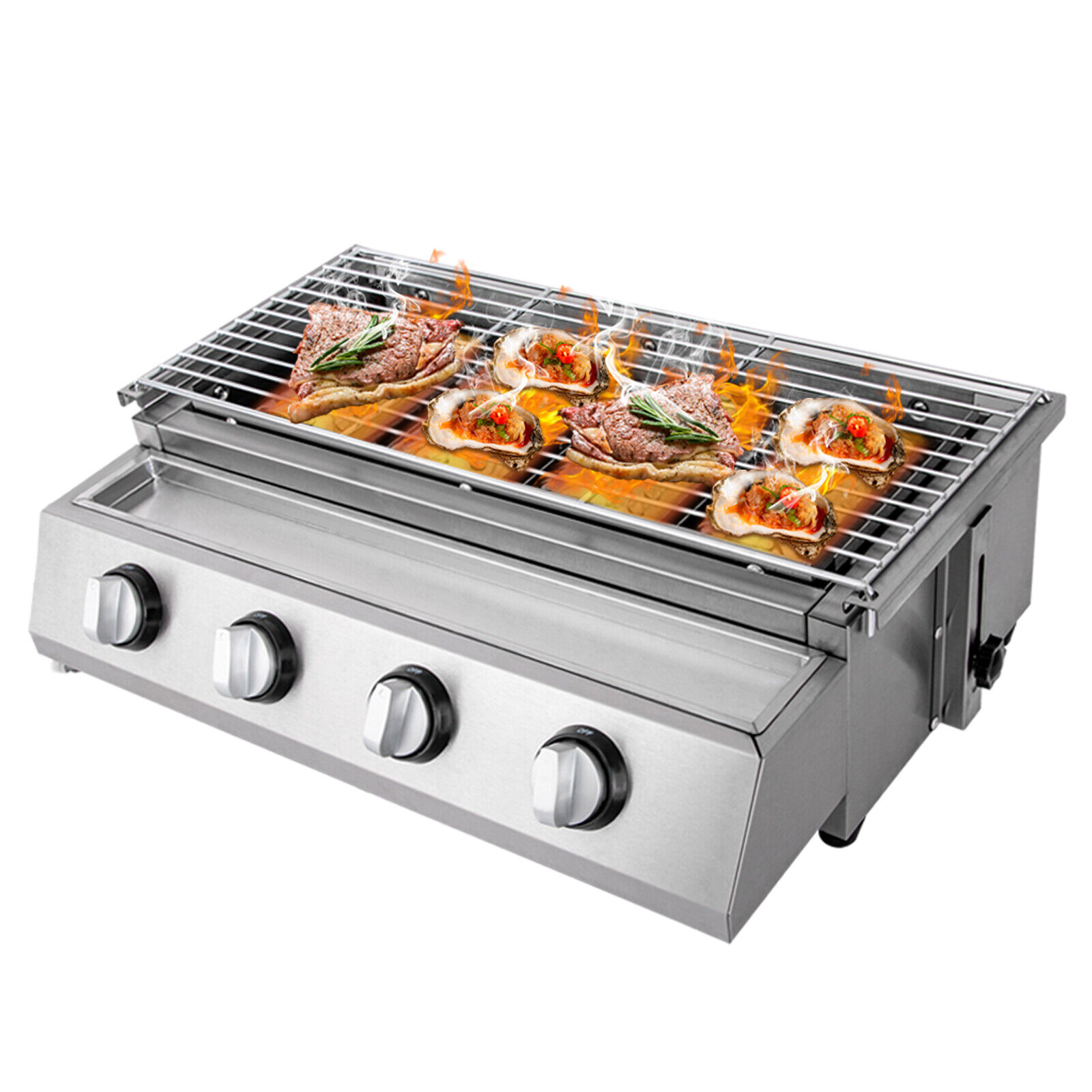 Miumaeov 4-Burner BBQ Propane Gas Grill 21.9 Inch Stainless Steel Barbecue Camping Grill Portable Small Propane Grill Detachable BBQ Gas Grill Griddle Silver Patio Smokeless Grill with Steel Hood - image 1 of 12