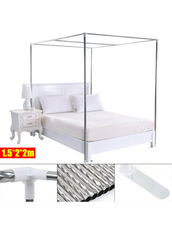 Miumaeov 4 Corner Post Bed Canopy Mosquito Net Stainless Steel Stand Silver