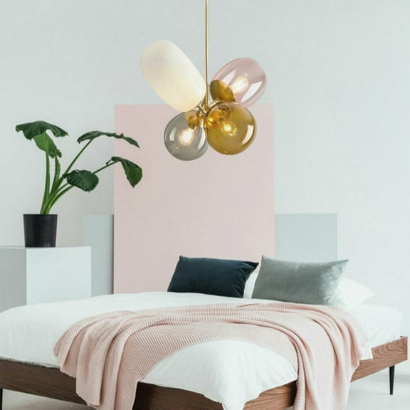 Miumaeov 4 Lamp Holder Chandelier Ballon Bubble LED Glass Ceiling Lamp Pendant Light 110V