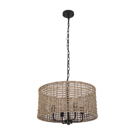 Miumaeov 4-Light Rattan Chandeliers 20" Hand Woven Bohemian Pendant Chandelier Light Fixture for Kitchen Island Living Room Bedroom Hallway Foyer