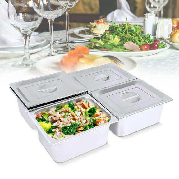 Miumaeov 4 Pack 6'' Deep 1/2 Size Steam Table Pans Stainless Steel Catering Food Warmer Hotel Prep Table Food Pan w/Lid