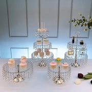 Miumaeov 4 Piece Cake Stand with Hanging Crystal Pendants and Acrylic Plate Dessert Display Plate for Party Birthday Decor