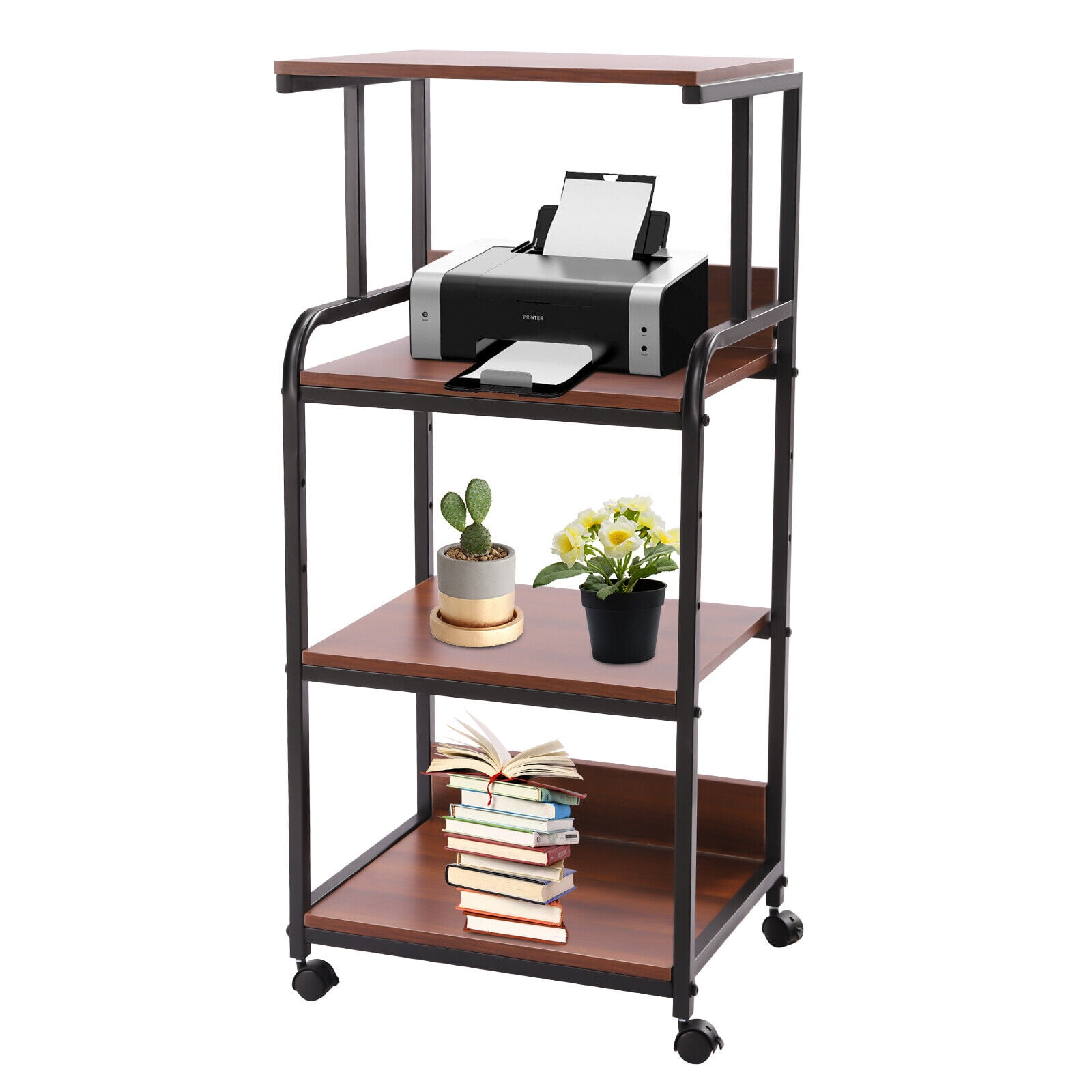 Miumaeov 4 Shelf Mobile Printer Stand with Storage Shelves Rolling Floor Computer Host Stand