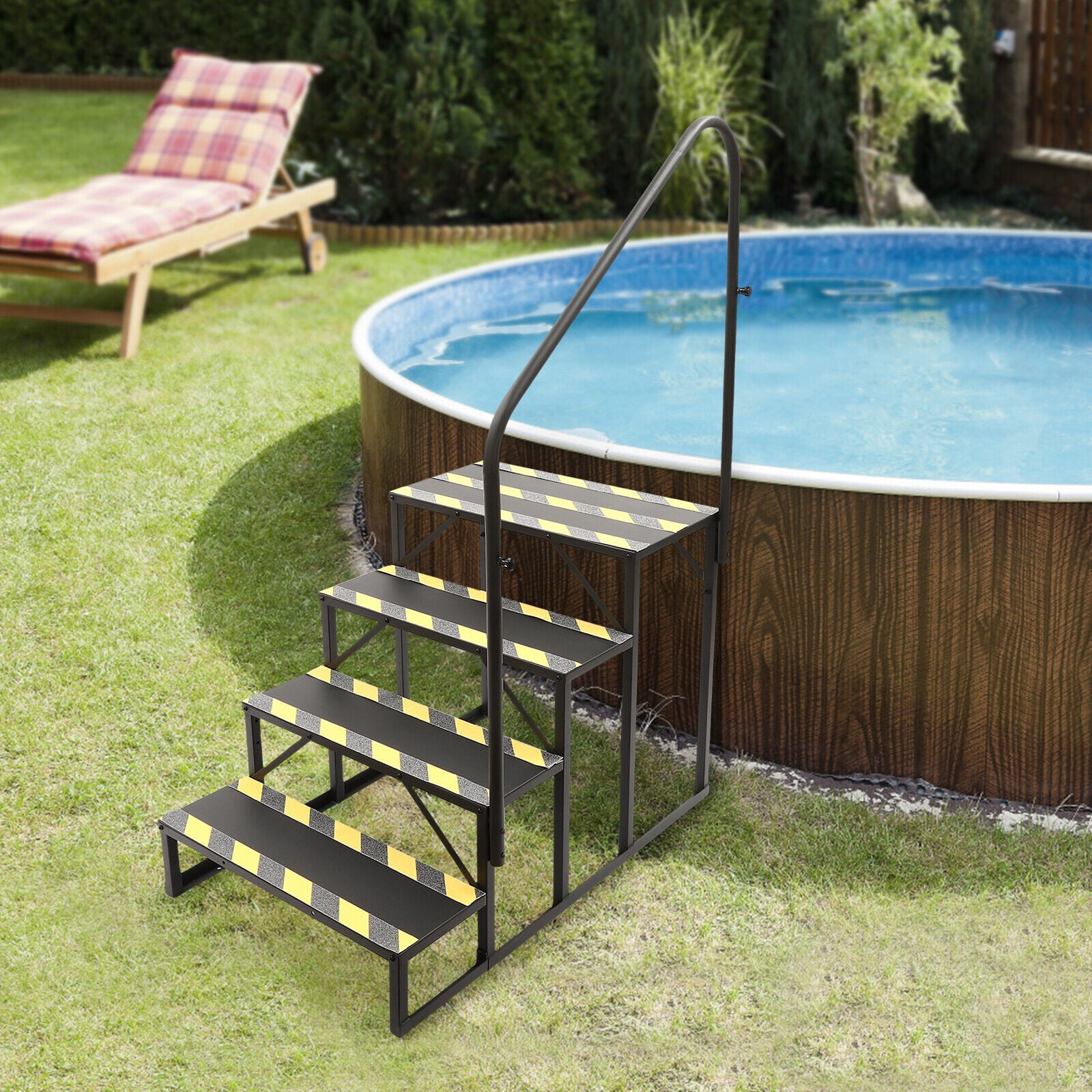 Miumaeov 4-Steps Ladder W/ Handrail Portable Swimming Pool Ladder Above Ground Stair Step Stool for Travel Trailer