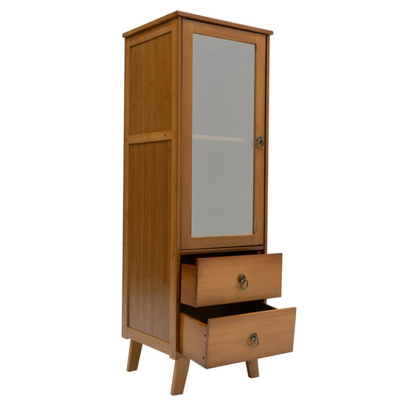 Miumaeov 4 Tier Pantry Sideboard Bamboo Wooden Floor Cabinet Organizer Kitchen Dining Room Storage Cabinet 2 Drawers