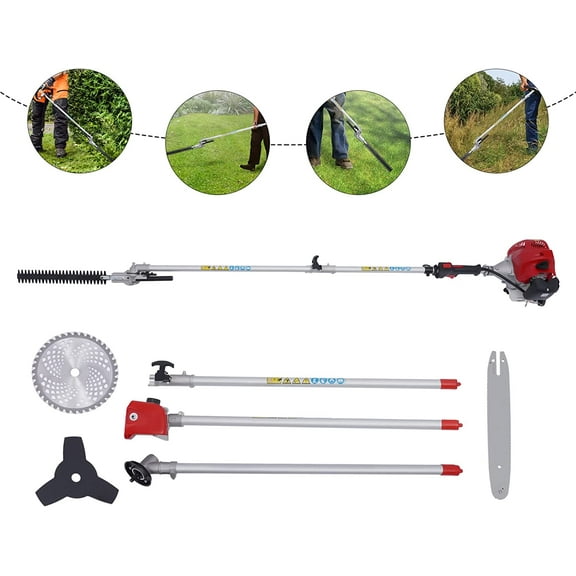 Miumaeov 4-in-1 Petrol Hedge 51.7cc Trimmer Grass Pruner Chainsaw Brush Cutter 2-Stroke