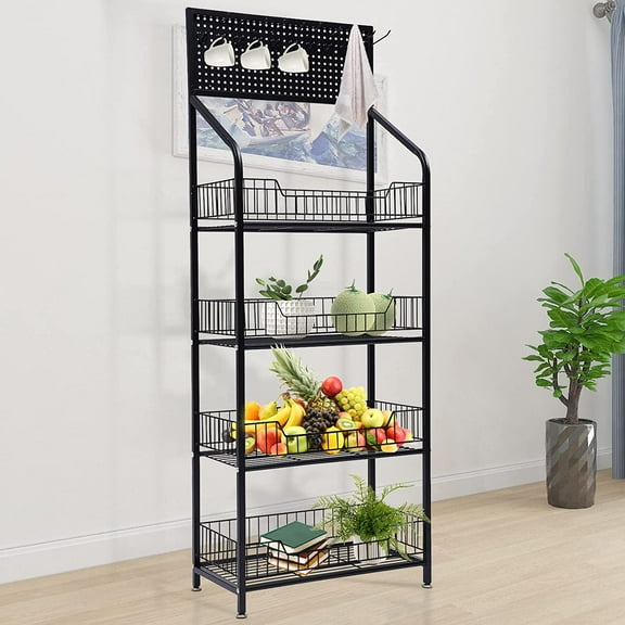 Miumaeov 4 tier Bakers Rack with 5 Metal Hooks,Standing Shelf Units Steel Wire Shelving Metal Steel Heavy Duty Standing Shelf Standing Baker's Racks