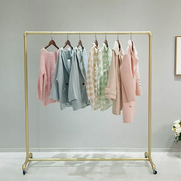 Miumaeov 4 x 5ft Galvanized Steel Heavy Duty Clothing Garment Rack Free Standing with Roller Gold