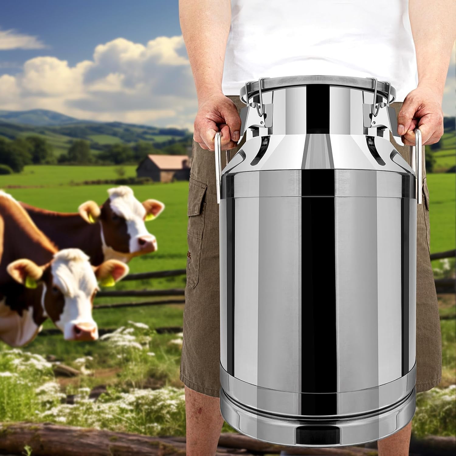 Miumaeov 40L Stainless Steel Milk Can Heavy Duty Milk Jug Liquid ...