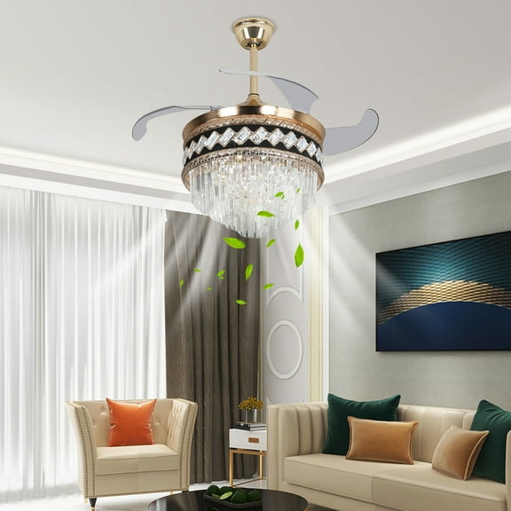 Miumaeov 42 Inch Ceiling Fan Light Timing Fan Chandelier Dimmable LED Lamp 3 Colors 6 Speed with Remote Control