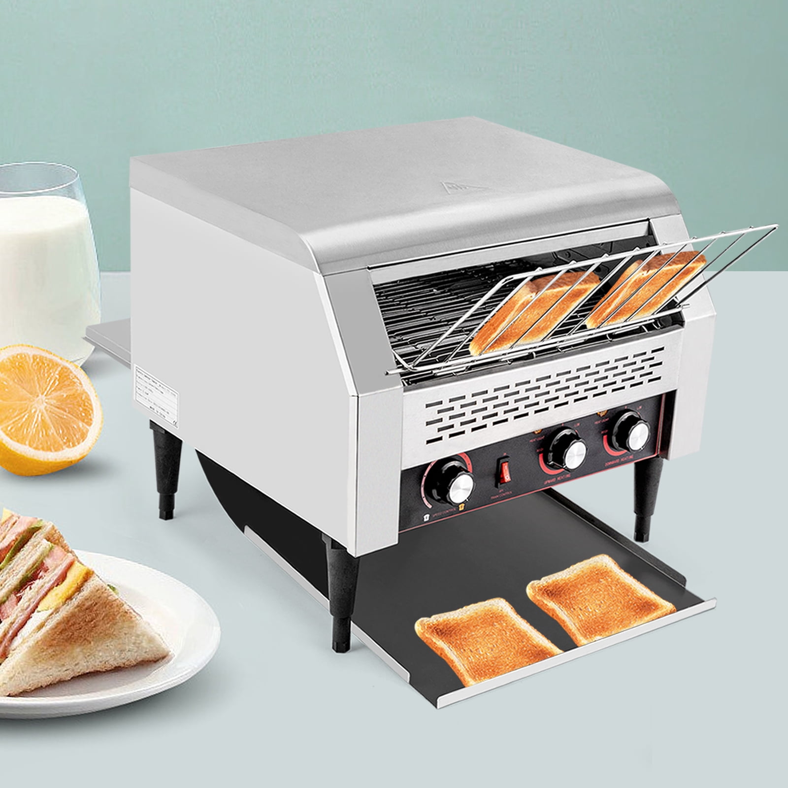 Miumaeov 450 Slices/Hour Commercial Conveyor Toaster, 2600W Stainless Steel Heavy Duty Industrial Toasters with Three-ring Heating Tubes, Countertop Electric Restaurant Equipment