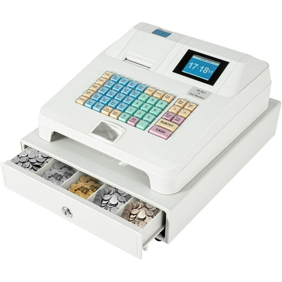 Miumaeov 48 keys Electronic Cash Register with Pos System and Removable Cash Tray, LCD Operator Display Cash Register for Retail Shop Supermarket