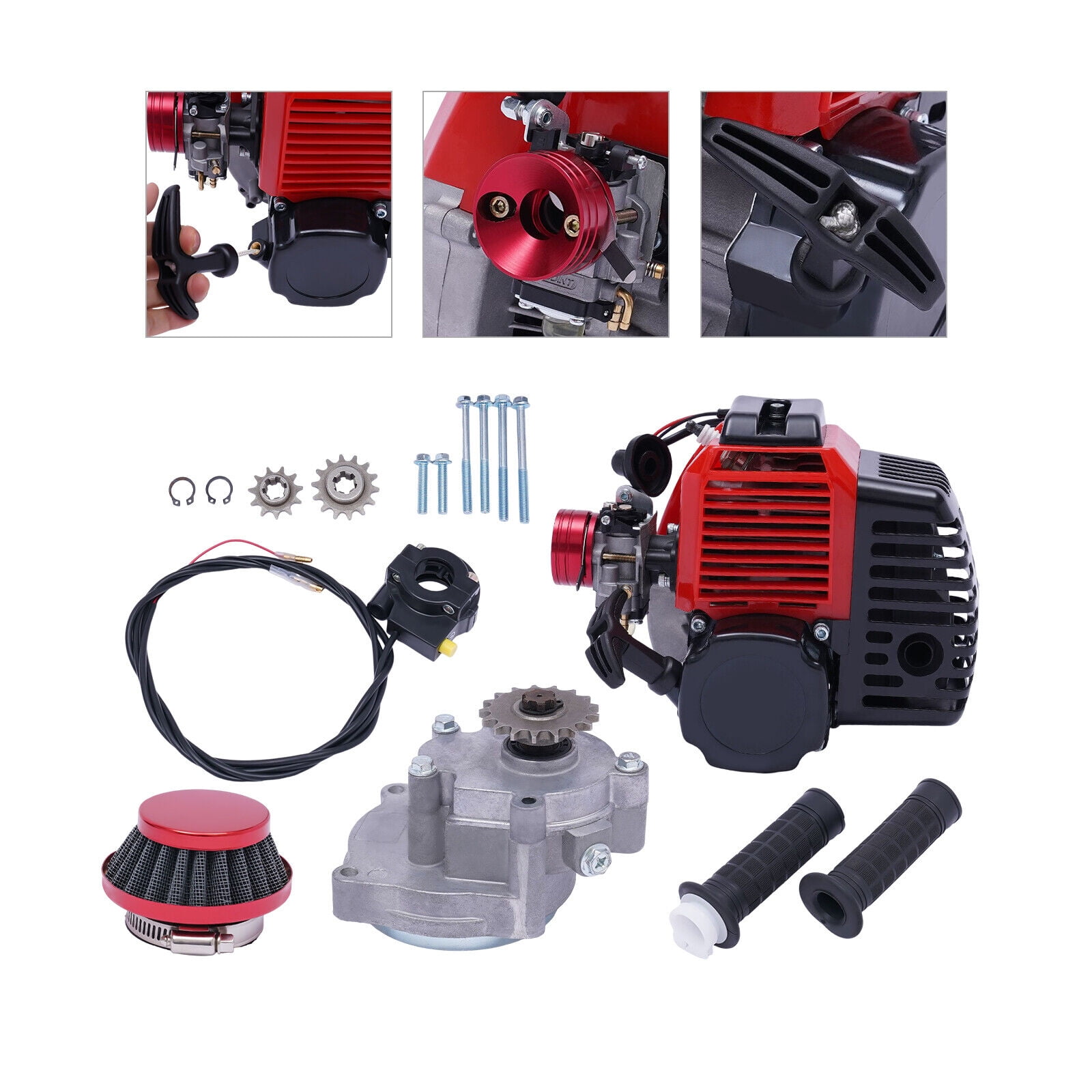Miumaeov 49CC 2-Stroke 3HP Petrol Gas Motor Engine Pull Start Air Cooled Single Cylinder for Vapor Scooter Bicycle Motorized Petrol Bike