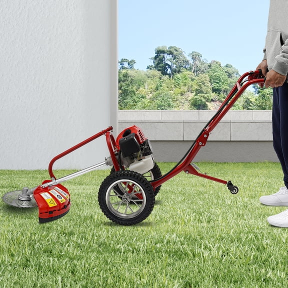 Miumaeov 49CC 2-Stroke Gas Powered Lawn Mower, Hand Push Lawn Mower Trimmer, Brush Mower Gasoline Brush Broom Sweeping Machine, Gas Brush Cutter String Trimmer for Yard