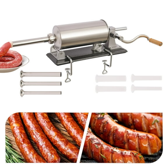 Miumaeov 4L 8 Tubes Manual Meat Sausage Stuffer Maker Horizontal Meat Press Filler Machine Stainless Steel