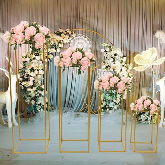 Miumaeov 4PCS Matte Gold Wedding Flower Stand Metal Geometric Centerpiece Vase Column Stand