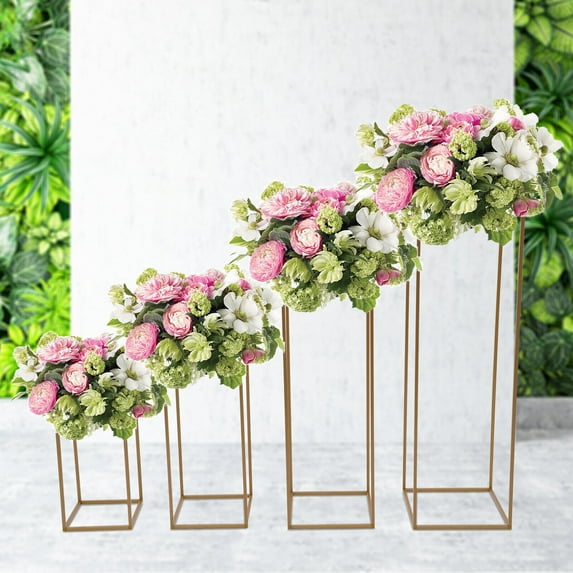 Miumaeov 4Pcs 15.7/23.6/31.5/39.4 inch Tall Gold Metal Flower Stand Flower Holder Rectangular Rack for Wedding Table Centerpieces,Party Decoration