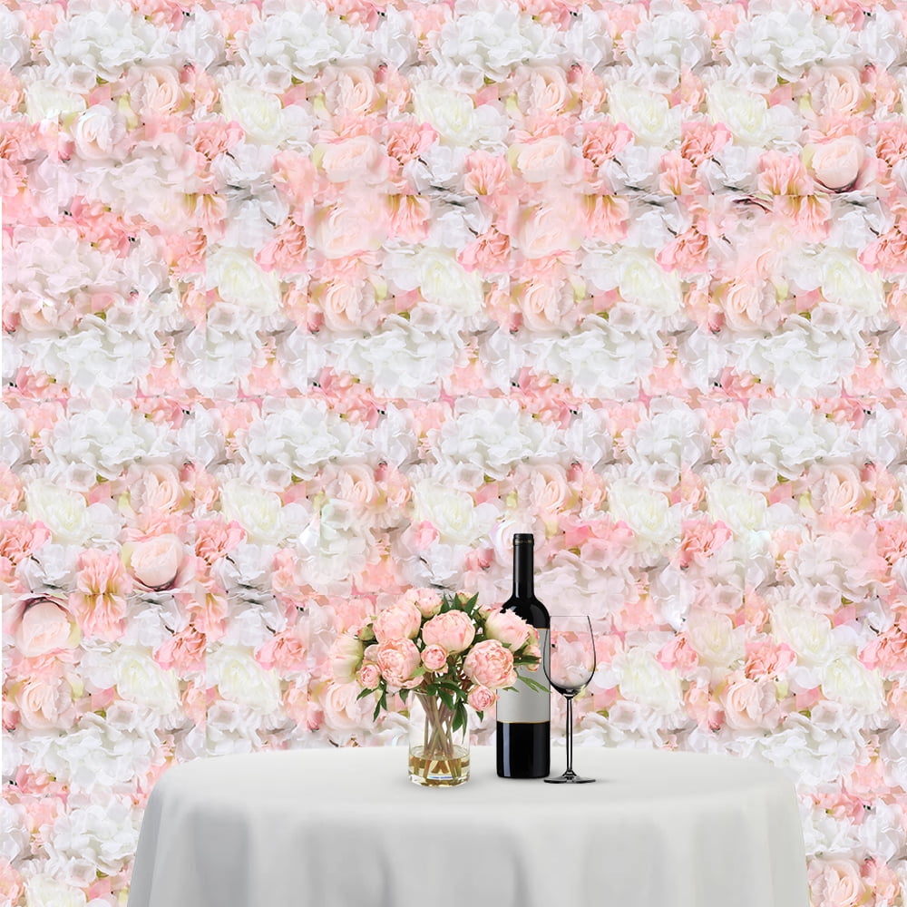 Miumaeov 4Pcs 16"x 24" Artificial Pink and White Flower Mat Wall for Backdrop Decor