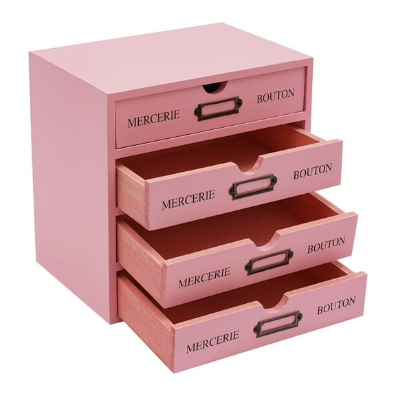 Miumaeov 4Pcs 4 Tiers Storage Box Modern Wooden Storage Case Desktop Drawers Organizer Pink