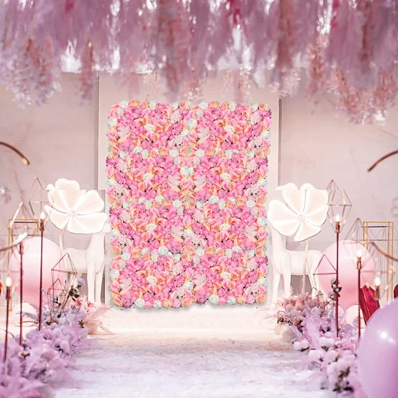 Miumaeov 4Pcs Artificial Flowers Wall Champagne and Pink Romantic Flower Wall for Background Decoration Silk Hydrangea Roses Hanging Wall Silk Flower Panels Wedding Photography Venue Main Road Decor