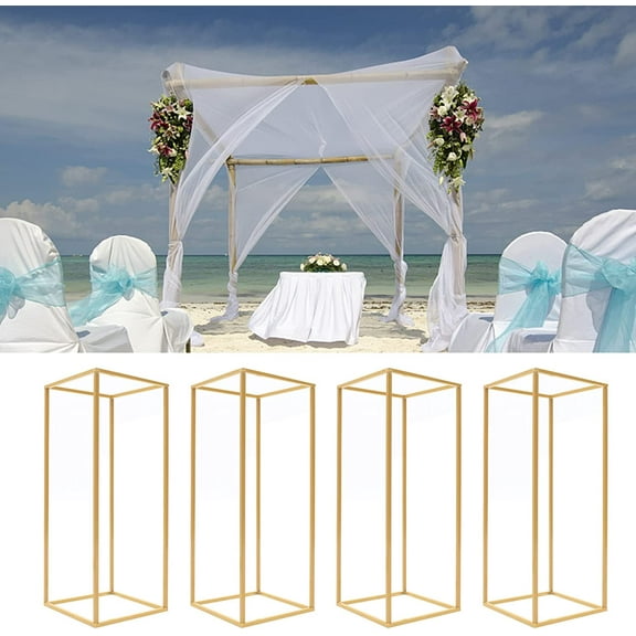 Miumaeov 4Pcs Metal Column Gold Flower Stand Aisle Road Lead Geometric Centerpieces Rectangular Modern Flower Display Rack for Home Party Wedding Decor