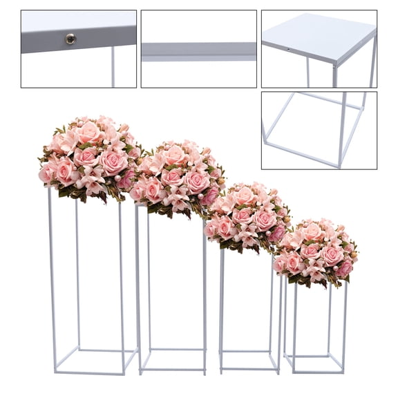 Miumaeov 4Pcs Metal Flower Rack Vase Stand Prop Geometric Column For Tabletop Flower Arrangement Wedding Party Decor White