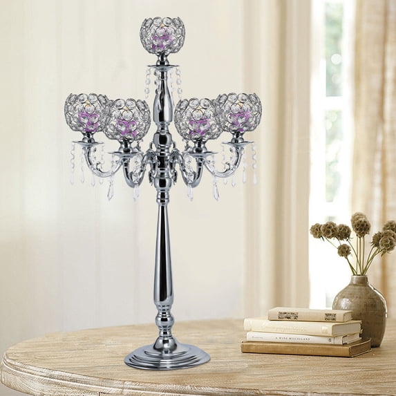 Miumaeov 5 Arms Crystal Candle Holder Shiny Candlestick Holder Wedding Centerpieces Candelabras for Home Decor Wedding Dinning Party Anniversary Christmas H 29.5in