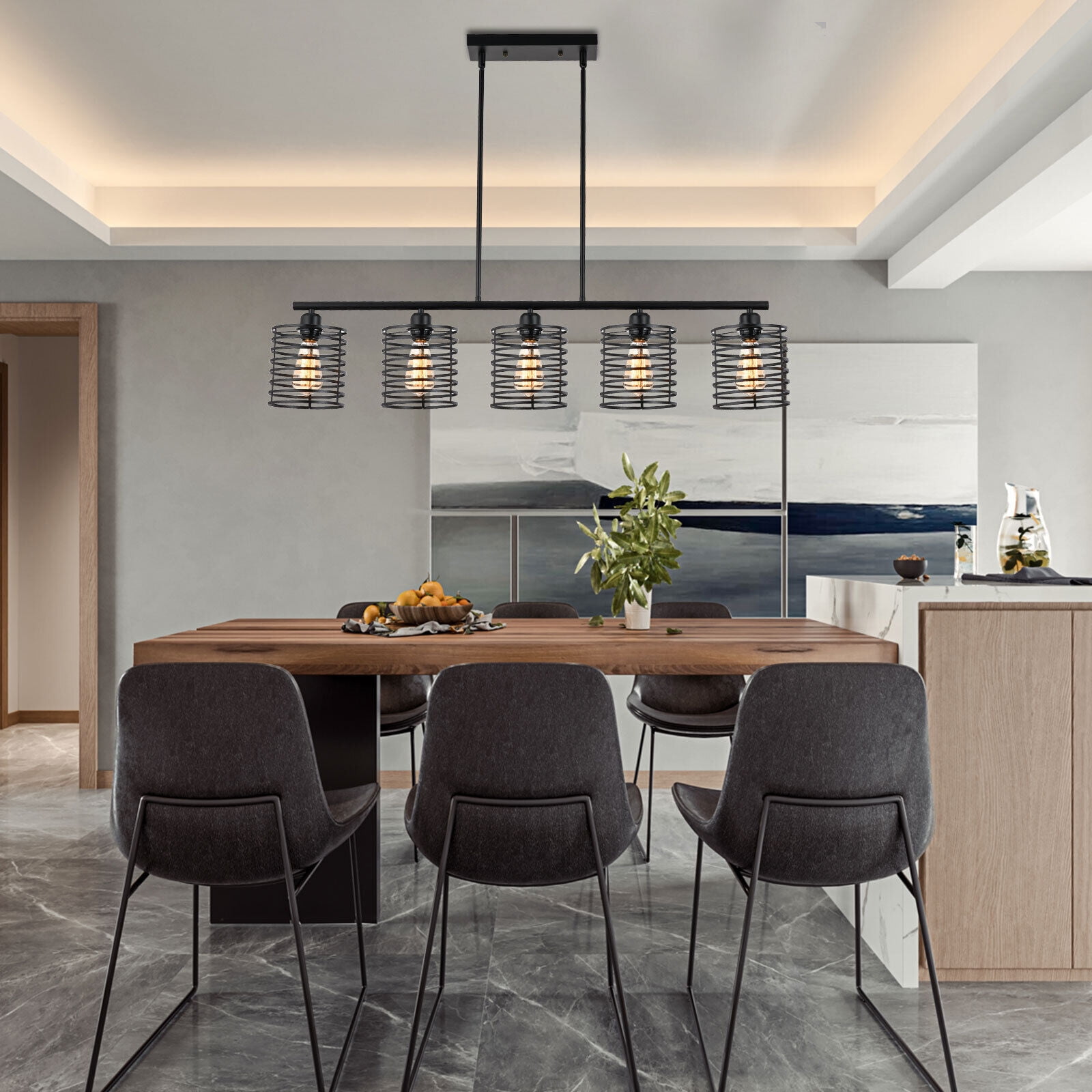 Miumaeov 5-Head Industrial Ceiling Light Dining Room Pendant Lamp Kitchen Island Hanging Fixture E26