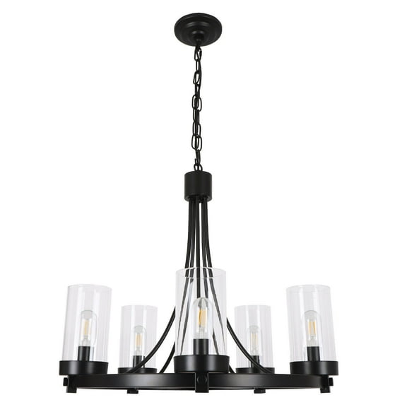 Miumaeov 5-Lamp Chandelier 110V 60W Black Modern Pendant Light Large Industrial Ceiling Lights for Living Room Dining Room Hallway Shop