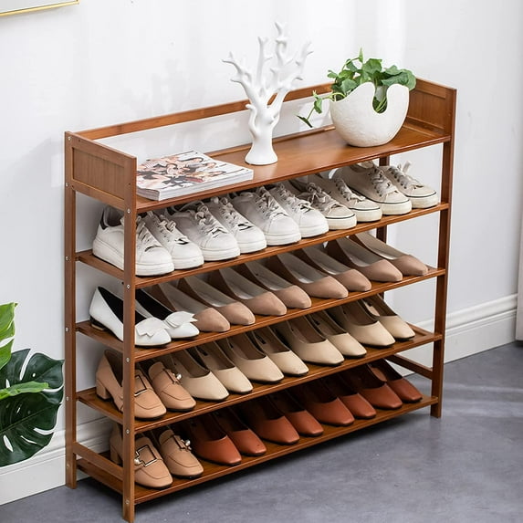 Miumaeov 5‑Layer Shoes Shelves Free Standing Bamboo Organizer Shoe Rack Storage Stand for Entryway Hallway Closet Living Room