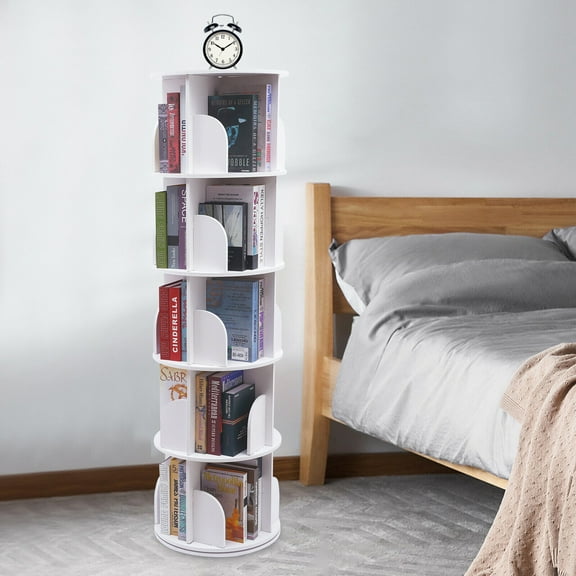 Miumaeov 5 Tier 360 Rotating Bookshelf Floor Standing Bookcase Storage Display Rack Multi-Functional Corner Book Shelf Organizer