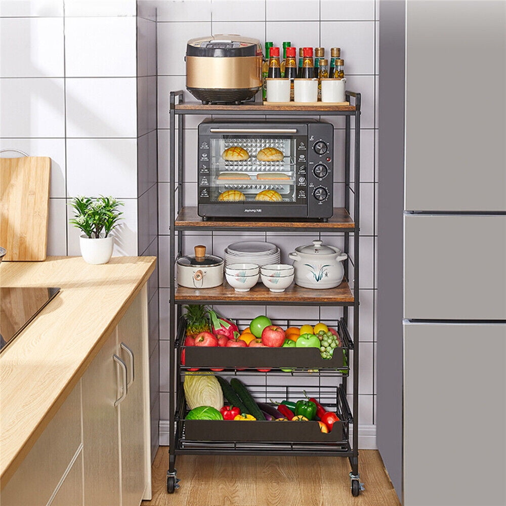 Miumaeov 5-Tier Kitchen Storage Rack Cabinet Rolling Bakers Rack Cart ...