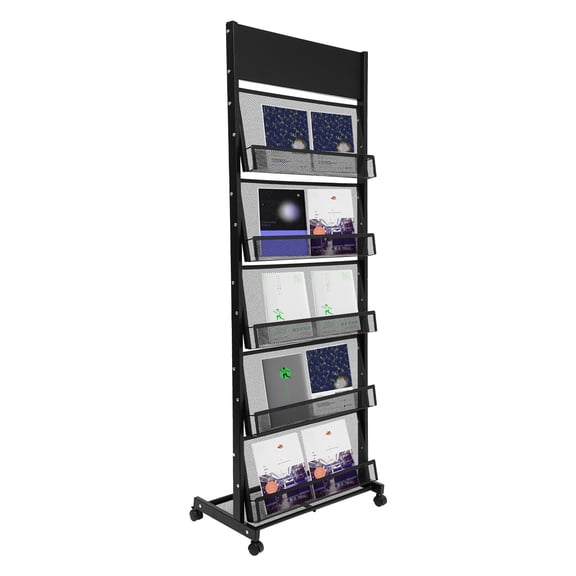 Miumaeov 5-Tier Magazine Rack Freestanding Literature Newspaper Display Organizer Holder Stand with Wheels