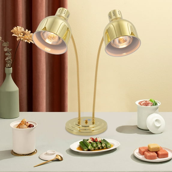 Miumaeov 500W 2 Heads Food Warmer Light Commerical Buffet Tabletop Food Heating Lamp w/ 2 E26 Bulbs