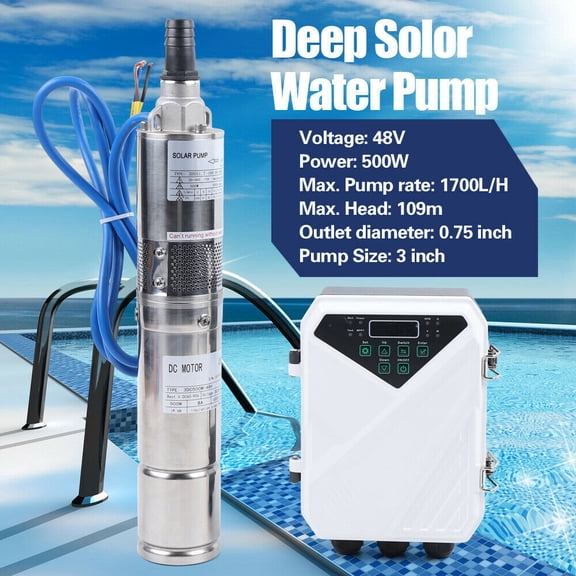 Miumaeov 500W 3" Submersible Solar Deep Well Water Pump MPPT Controller 1700L/H Pump 48V