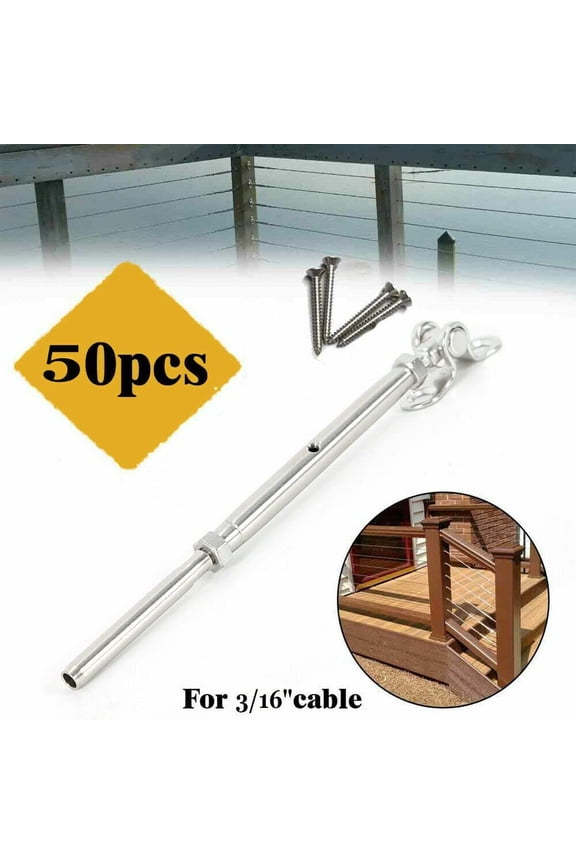 50Pcs T316 Stainless Steel Silver Tensioner Set for Cable Railing with Deck Toggle Screws 3/16" Cable Easy Installation