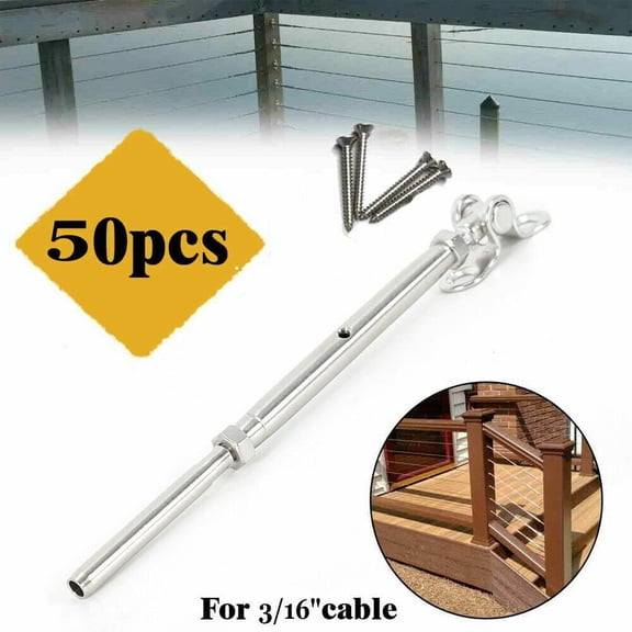 Miumaeov 50Pcs T316 Stainless Steel Silver Tensioner Set for Cable Railing with Deck Toggle Screws 3/16" Cable Easy Installation
